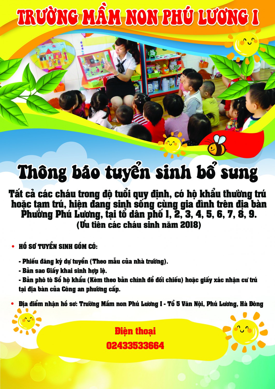 Thông báo tuyển sinh bổ sung các trẻ trong độ tuổi mầm non.