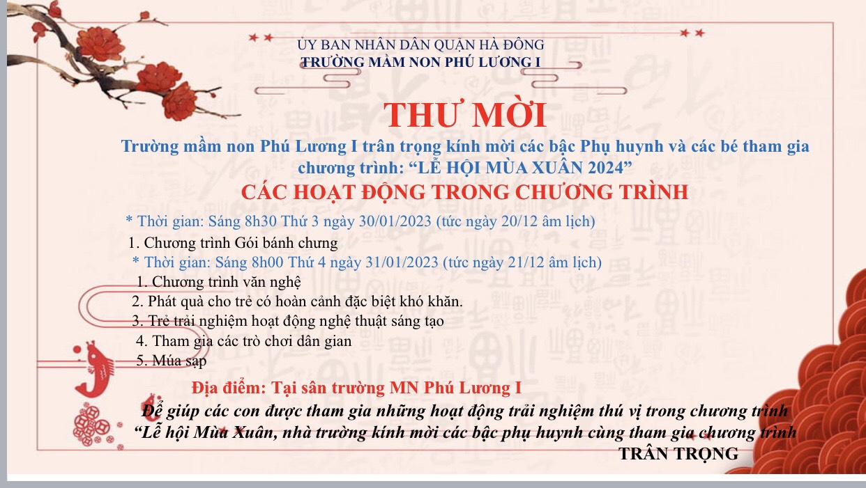 THƯ MỜI THAM DỰ "LỄ HỘI MÙA XUÂN" NĂM 2024