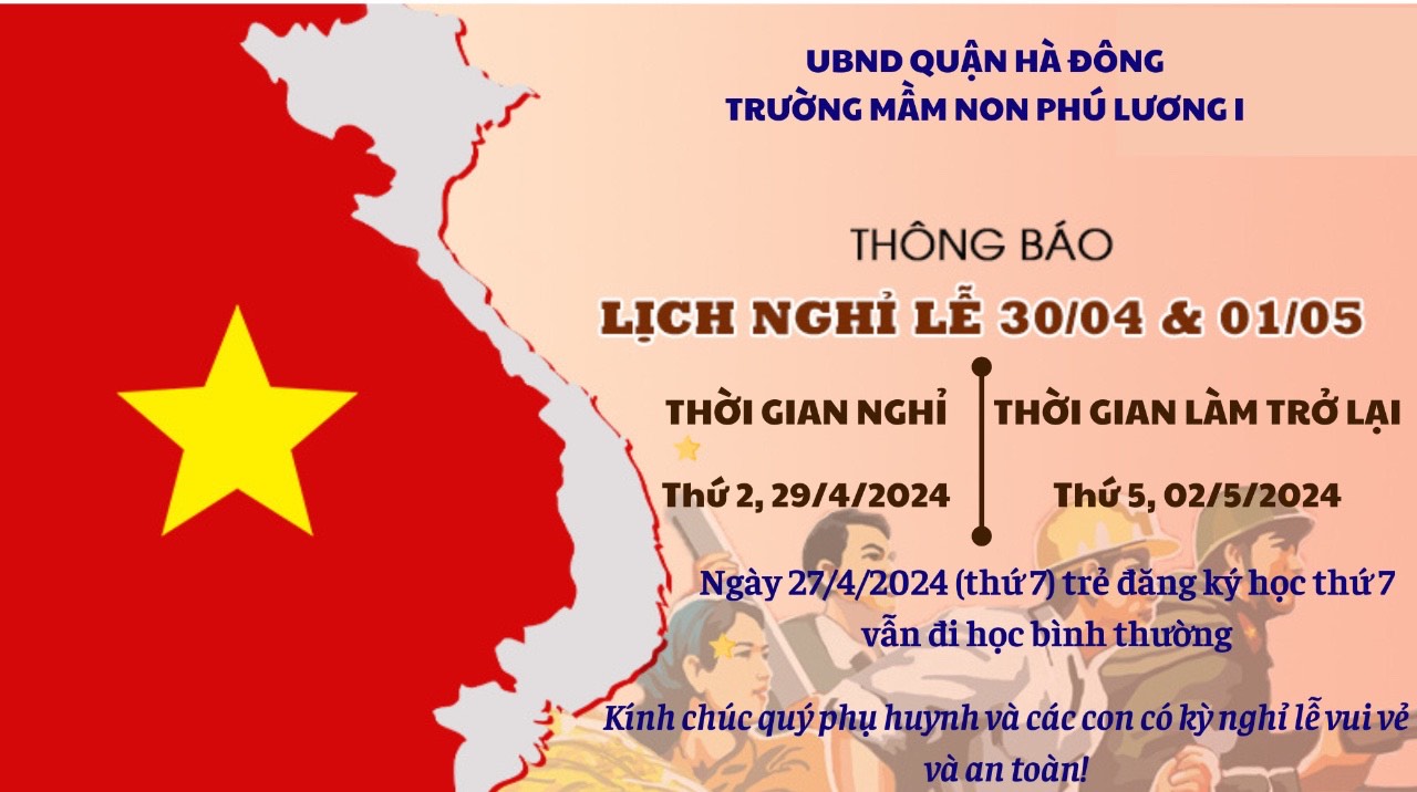 THÔNG BÁO LỊCH NGHỈ LỄ 30/4 VÀ 1/5 NĂM 2024